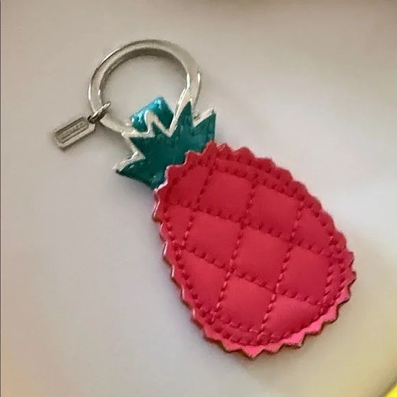 Coach Quilted Pineapple Keychain in Pink and Green - Picture 5 of 6